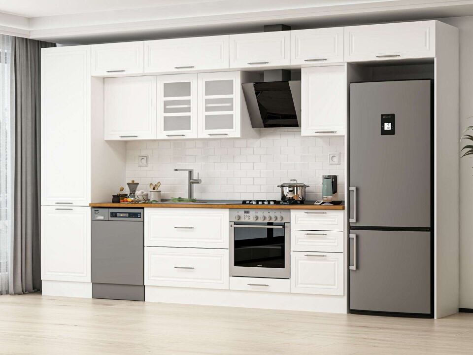Alvinka 400X240 Cm Klasik Mebran Mutfak Dolabı Mbb-E90B60S50-3 Mebran | Beyaz - Suntalam