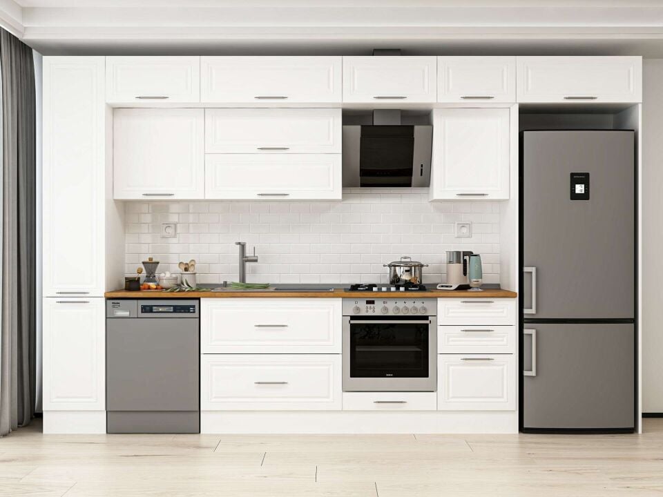 Alvinka 380X240 Cm Klasik Mebran Mutfak Dolabı Beyaz Beyaz Mbb-E90B40S50-2