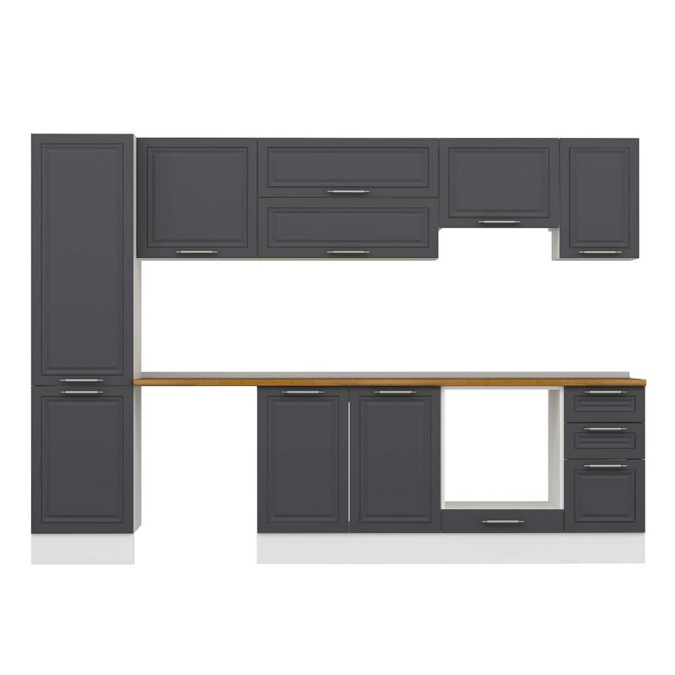 Alvinka 290X210 Cm Klasik Mebran Mutfak Dolabı Mb-E80B50S40-1 Mebran | Antrasit - Suntalam