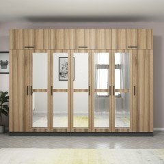 Minar Kale 7 Kapaklı 5 Aynalı 4 Ç Dolap Ve Yüklük Antrasit Dore 255CM