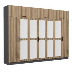 Minar Kale 7 Kapaklı 5 Aynalı 4 Ç Dolap Ve Yüklük Antrasit Dore 255CM