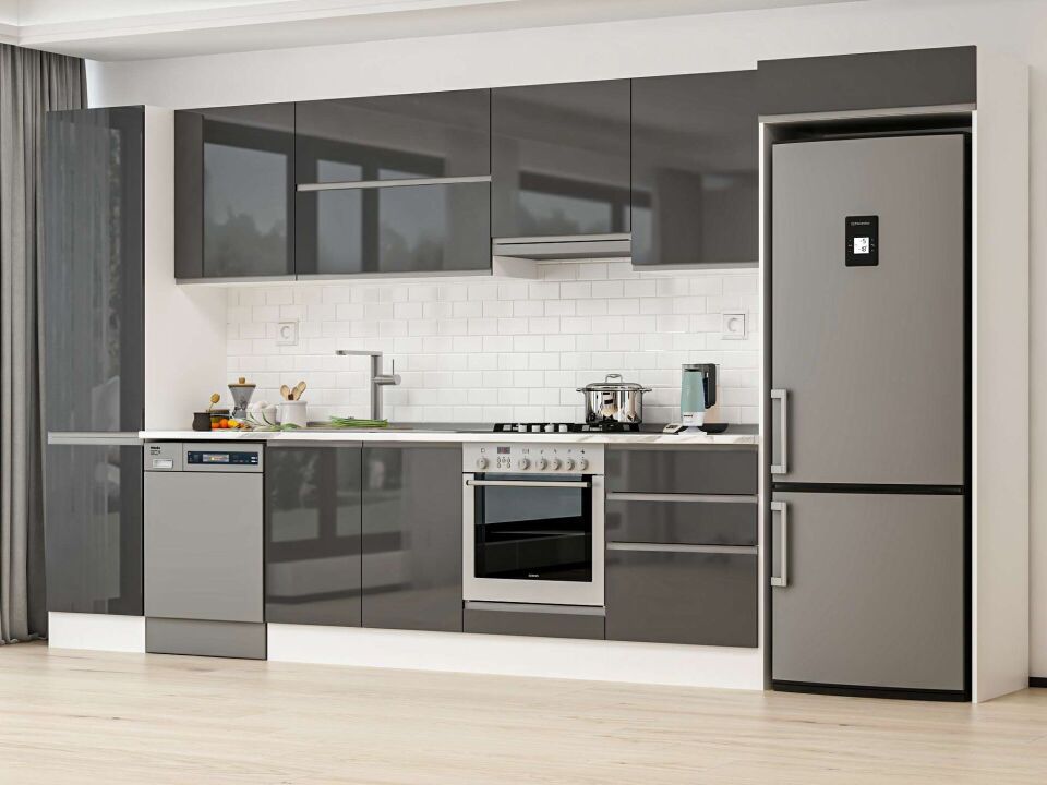 Alvinka 400X222 Cm High Gloss Mutfak Dolabı Mbb-E90B50S60-1 High Gloss | Antrasit - Suntalam