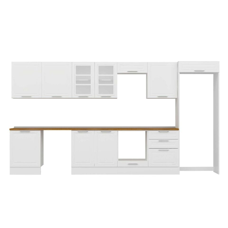 Alvinka 400X222 Cm Klasik Mebran Mutfak Dolabı Mb-E80S60S60-3 Mebran | Beyaz - Suntalam