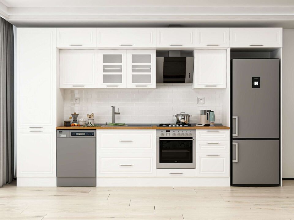 Alvinka 400X240 Cm Klasik Mebran Mutfak Dolabı Mbb-E90B60S50-3 Mebran | Beyaz - Mdf