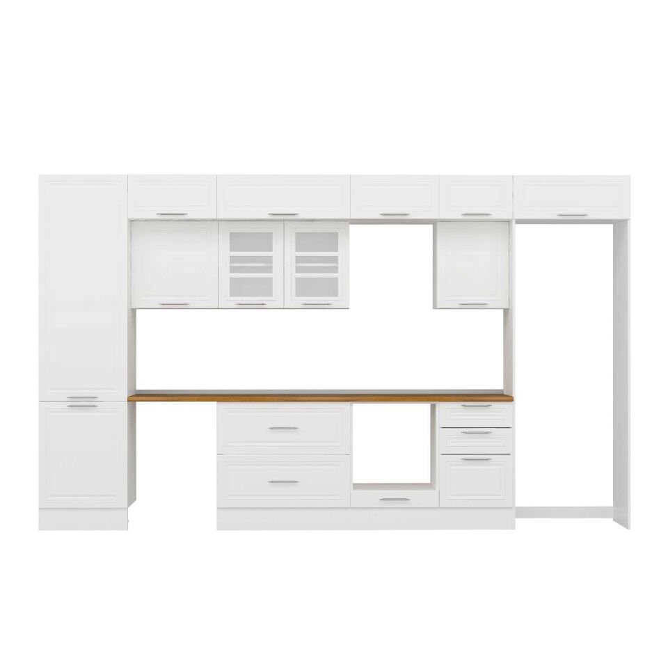 Alvinka 400X240 Cm Klasik Mebran Mutfak Dolabı Mbb-E90B60S50-3 Mebran | Beyaz - Mdf