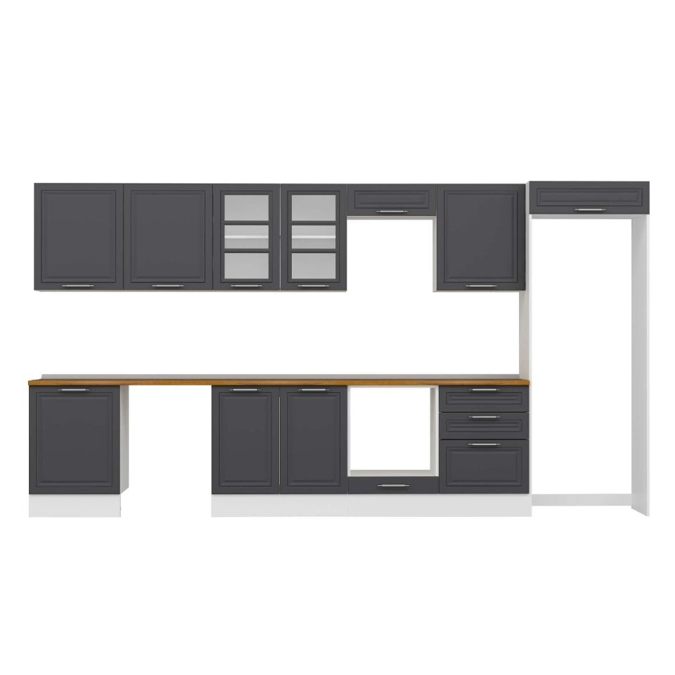 Alvinka 400X222 Cm Klasik Mebran Mutfak Dolabı Mb-E80S60S60-3 Mebran | Antrasit - Suntalam