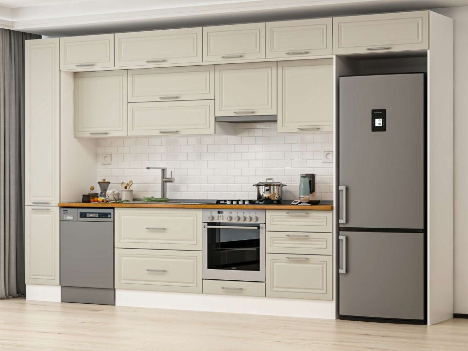 Alvinka 390X240 Cm Klasik Mebran Mutfak Dolabı Beyaz Beyaz Mbb-E90B40S60-1