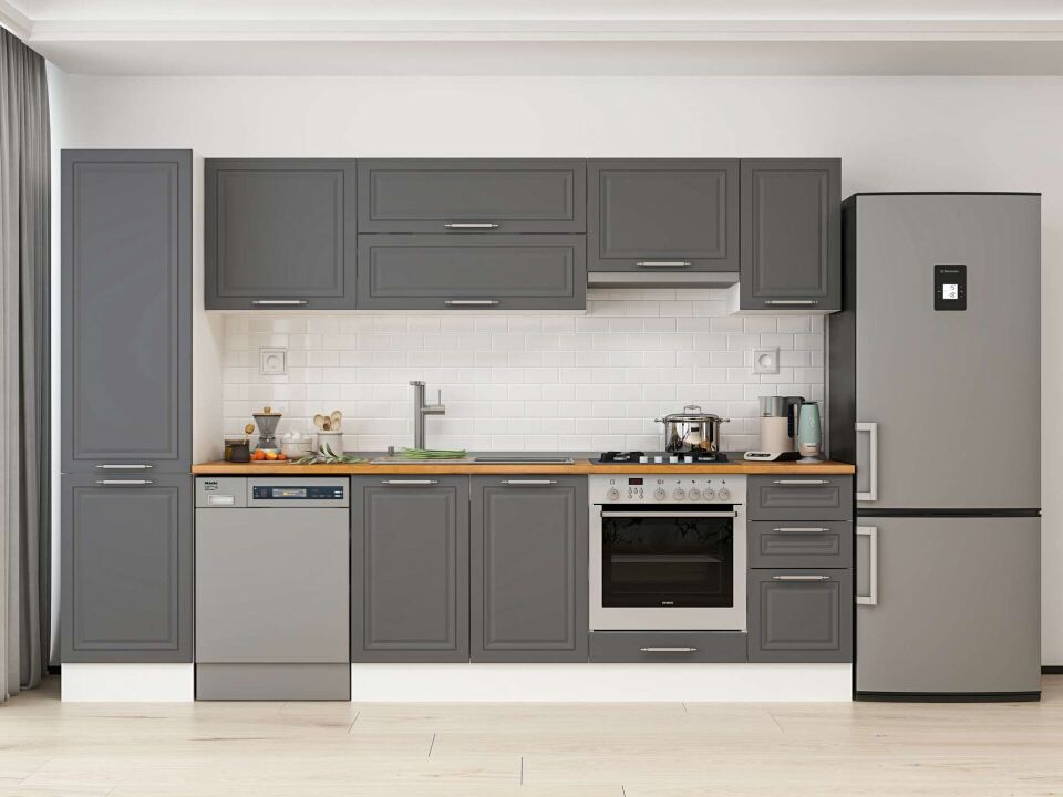 Alvinka 290X210 Cm Klasik Mebran Mutfak Dolabı Mb-E80B50S40-1 Mebran | Antrasit - Mdf