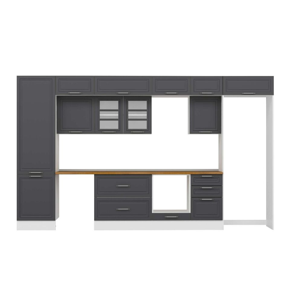Alvinka 400X240 Cm Klasik Mebran Mutfak Dolabı Mbb-E90B60S50-3 Mebran | Antrasit - Mdf
