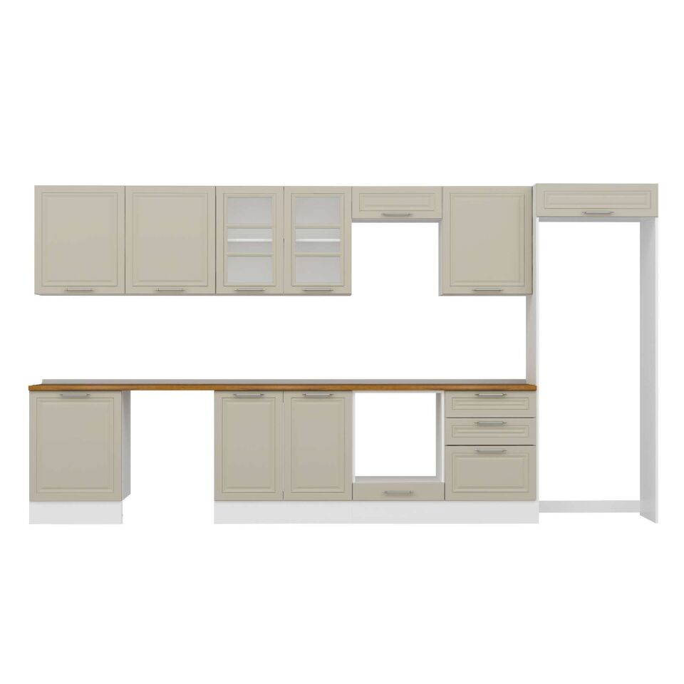 Alvinka 400X222 Cm Klasik Mebran Mutfak Dolabı Mb-E80S60S60-3 Mebran | Kumtaşı - Suntalam