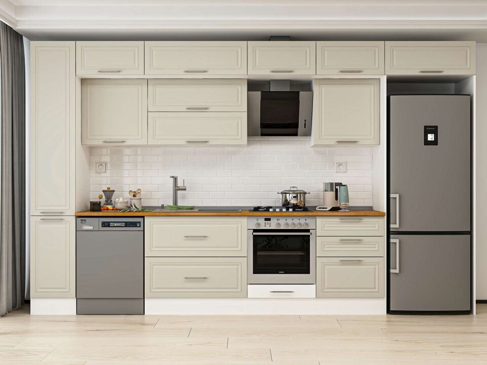 Alvinka 390X240 Cm Klasik Mebran Mutfak Dolabı Beyaz Beyaz Mbb-E90B40S60-2