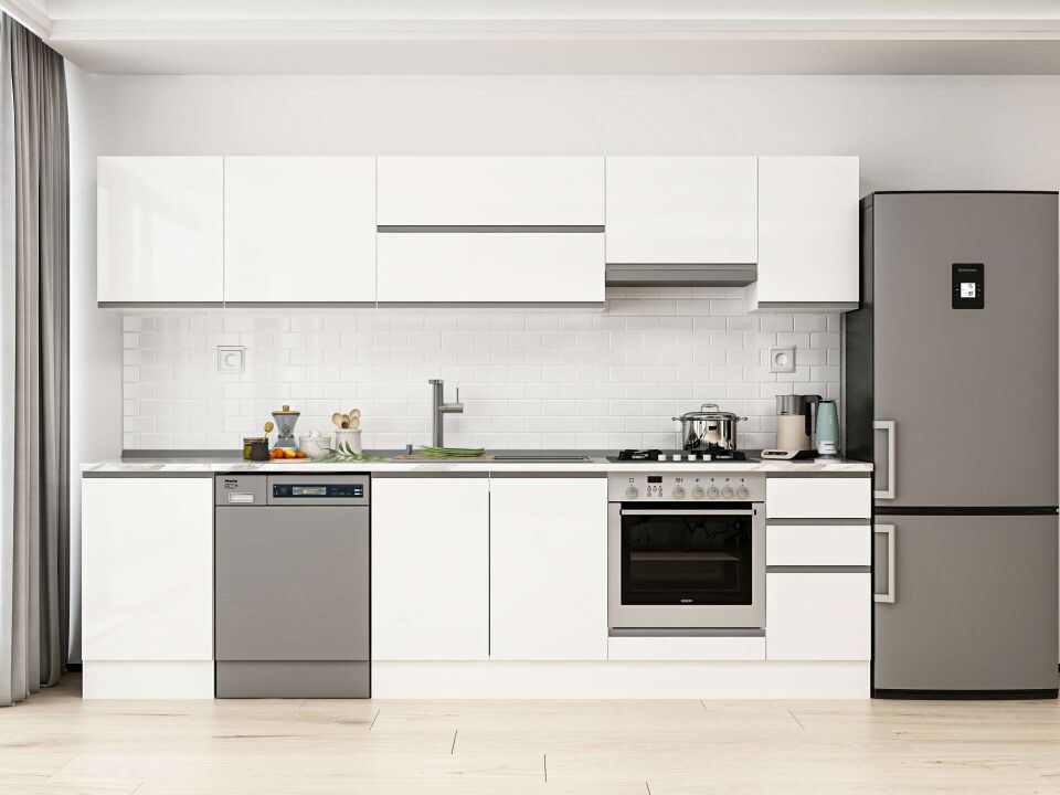 Alvinka 300X210 Cm High Gloss Mutfak Dolabı M-E90S50S40-1 High Gloss | Beyaz - Mdf