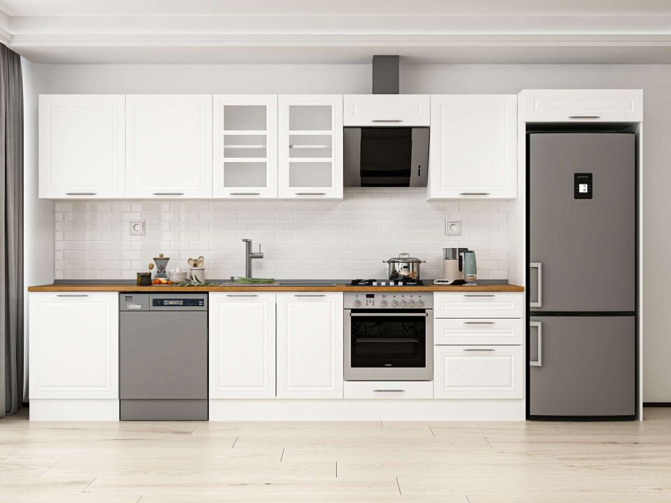 Alvinka 400X222 Cm Klasik Mebran Mutfak Dolabı Mb-E80S60S60-3 Mebran | Beyaz - Mdf