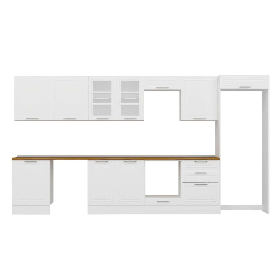 Alvinka 400X222 Cm Klasik Mebran Mutfak Dolabı Mb-E80S60S60-3 Mebran | Beyaz - Mdf