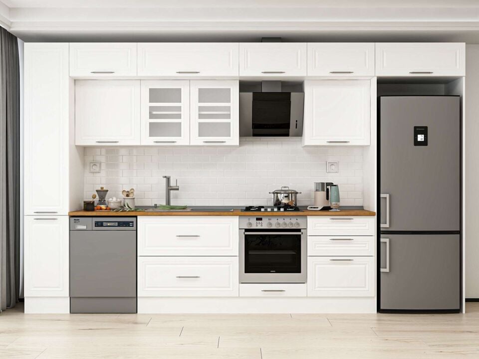 Alvinka 390X240 Cm Klasik Mebran Mutfak Dolabı Beyaz Beyaz Mbb-E90B40S60-3