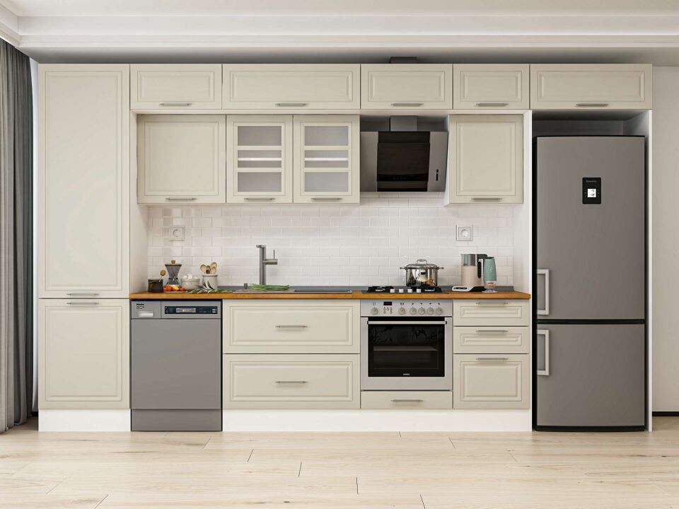 Alvinka 400X240 Cm Klasik Mebran Mutfak Dolabı Mbb-E90B60S50-3 Mebran | Kumtaşı - Mdf
