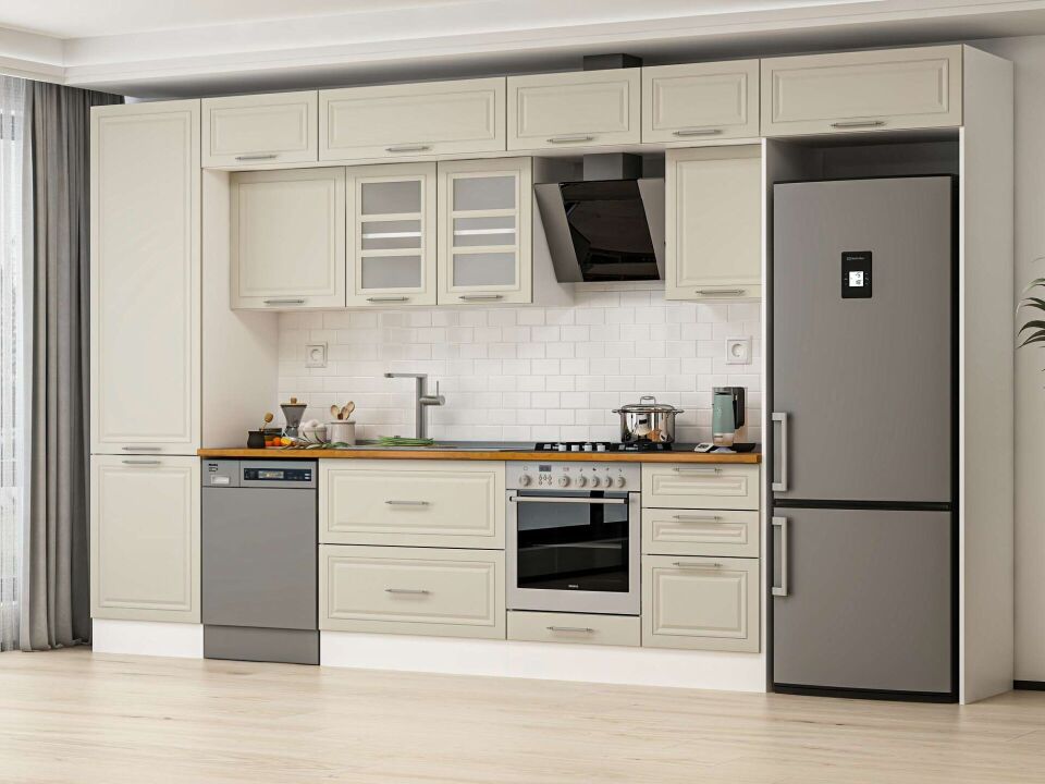 Alvinka 400X240 Cm Klasik Mebran Mutfak Dolabı Mbb-E90B60S50-3 Mebran | Kumtaşı - Mdf