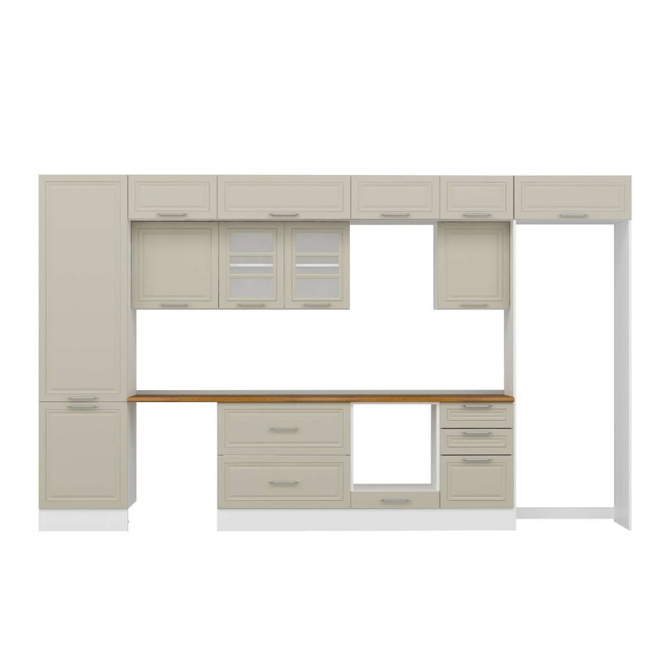 Alvinka 400X240 Cm Klasik Mebran Mutfak Dolabı Mbb-E90B60S50-3 Mebran | Kumtaşı - Mdf