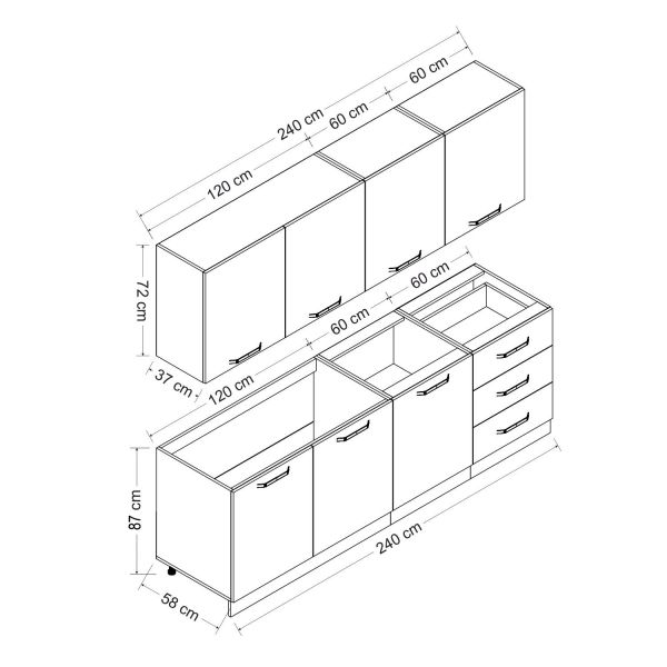 Minar 240 Cm Mutfak Dolabı Beyaz Dore 240-D3