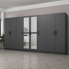 Minar Kale 8 Kapaklı 2 Aynalı 2 Çekmeceli Dolap Antrasit