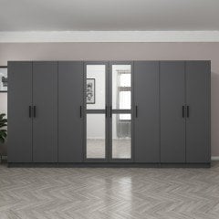 Minar Kale 8 Kapaklı 2 Aynalı 2 Çekmeceli Dolap Antrasit