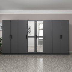 Minar Kale 8 Kapaklı 2 Aynalı 2 Çekmeceli Dolap Antrasit