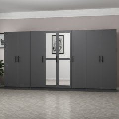 Minar Kale 8 Kapaklı 2 Aynalı 2 Çekmeceli Dolap Antrasit