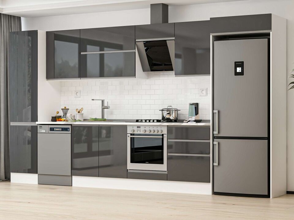 Alvinka 400X222 Cm High Gloss Mutfak Dolabı Mbb-E90B50S60-2 High Gloss | Antrasit - Suntalam
