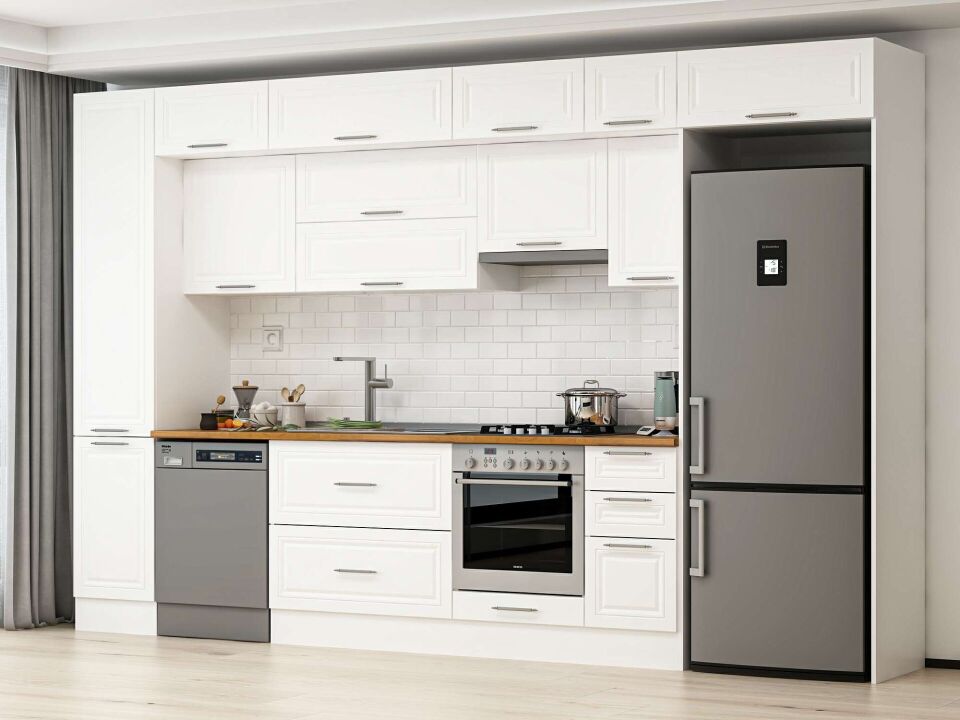 Alvinka 375X240 Cm Klasik Mebran Mutfak Dolabı Beyaz Beyaz Mbb-E90B45S40-1