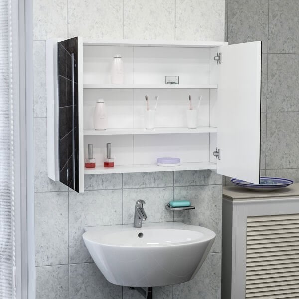 Bade Asma 80 Cm Aynalı Banyo Dolabı - Beyaz