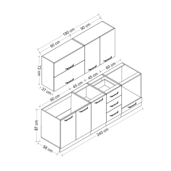 Minar 240 Cm Mutfak Dolabı Beyaz Dore 240-D4