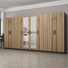 Minar Kale 8 Kapaklı 2 Aynalı 2 Çekmeceli Dolap Antrasit Dore