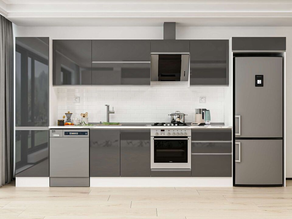 Alvinka 400X222 Cm High Gloss Mutfak Dolabı Mbb-E90B50S60-2 High Gloss | Antrasit - Mdf