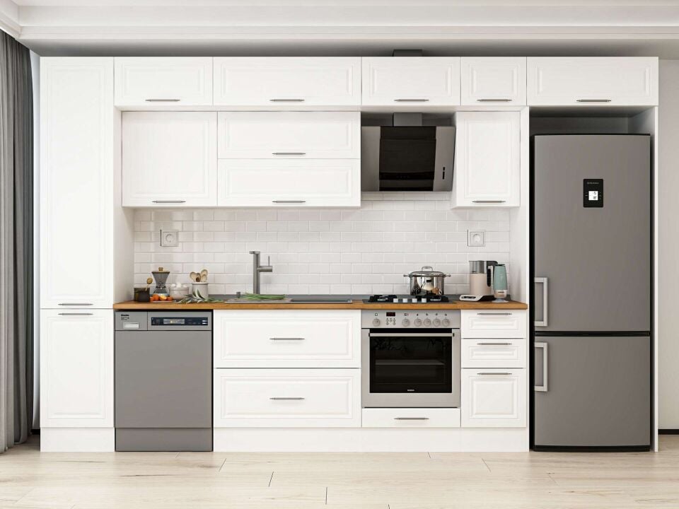 Alvinka 375X240 Cm Klasik Mebran Mutfak Dolabı Beyaz Beyaz Mbb-E90B45S40-2