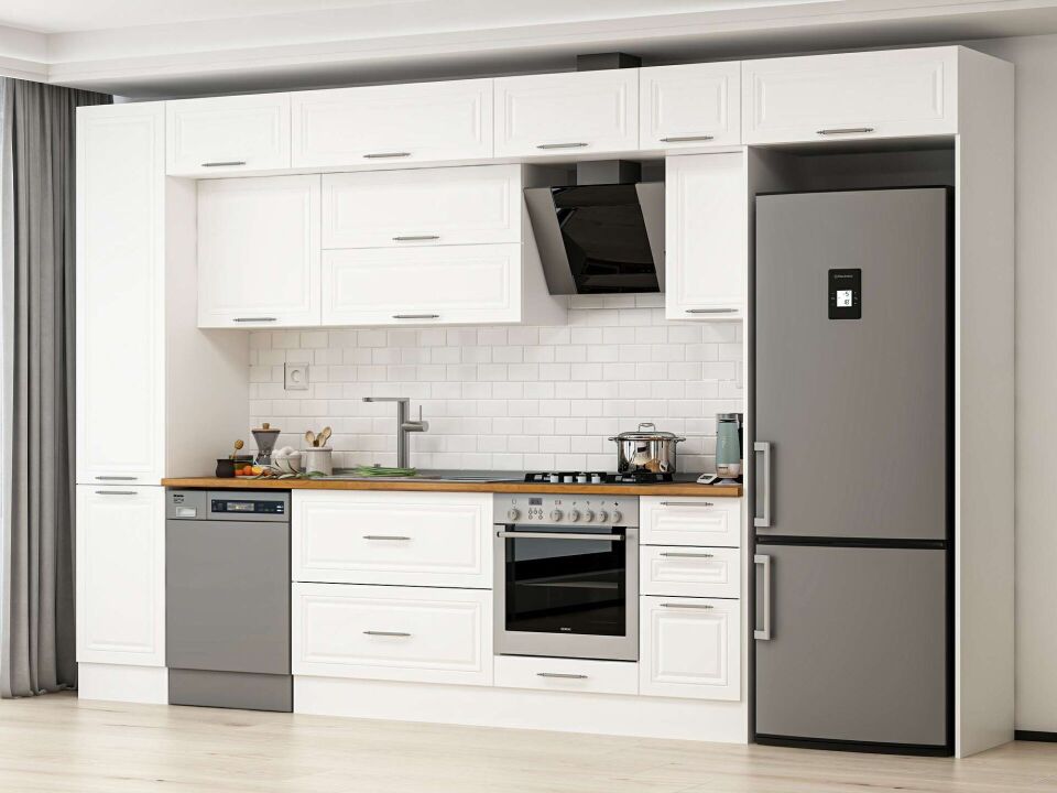 Alvinka 375X240 Cm Klasik Mebran Mutfak Dolabı Beyaz Beyaz Mbb-E90B45S40-2