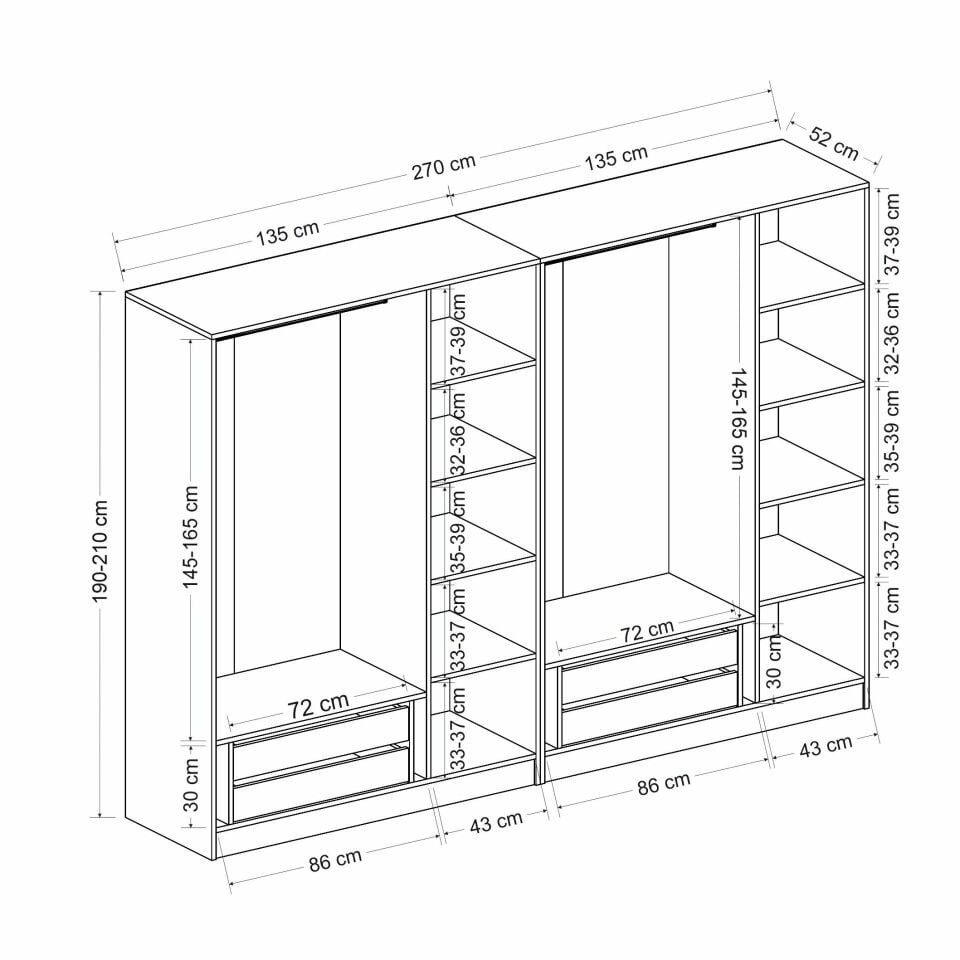 Minar Kale 6 Bölmeli 4 Ç Giyinme Dolabı Dore