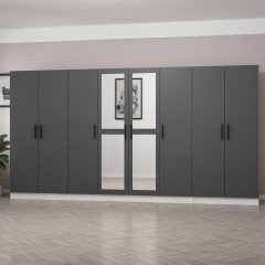 Minar Kale 8 Kapaklı 2 Aynalı 2 Çekmeceli Dolap Beyaz Antrasit