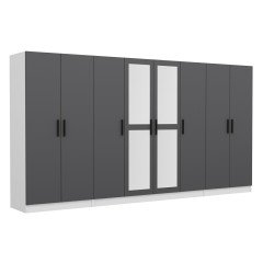 Minar Kale 8 Kapaklı 2 Aynalı 2 Çekmeceli Dolap Beyaz Antrasit