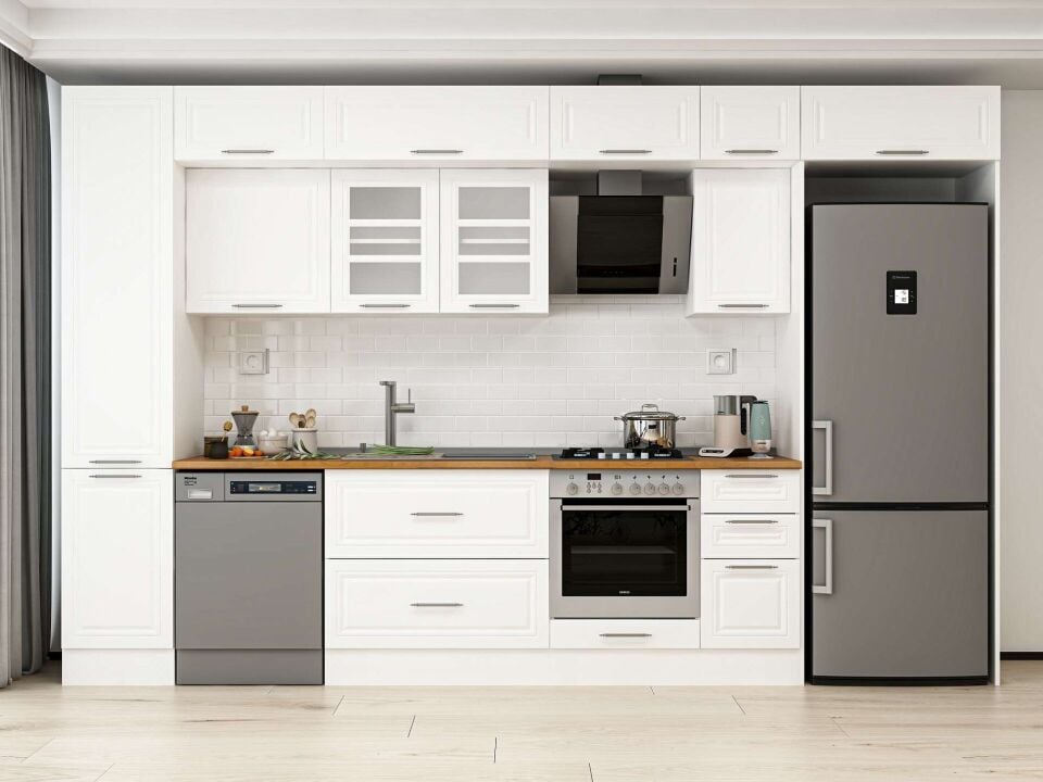 Alvinka 375X240 Cm Klasik Mebran Mutfak Dolabı Beyaz Beyaz Mbb-E90B45S40-3
