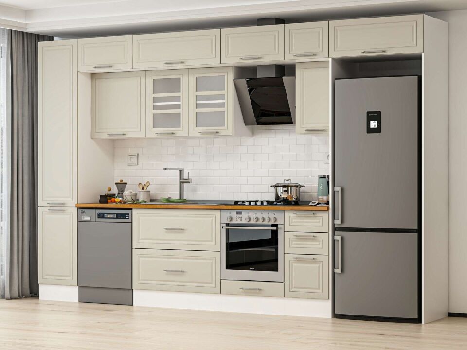 Alvinka 375X240 Cm Klasik Mebran Mutfak Dolabı Beyaz Beyaz Mbb-E90B45S40-3