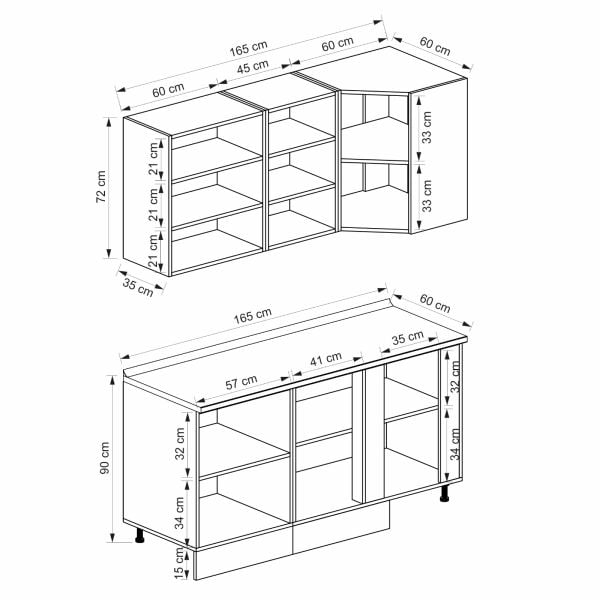 Minar Mebran 165Cm Köşe Mutfak - Lacivert/Beyaz