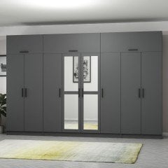 Minar Kale 8 Kapaklı 2 Aynalı 2 Ç Dolap Ve Yüklük Antrasit 255CM