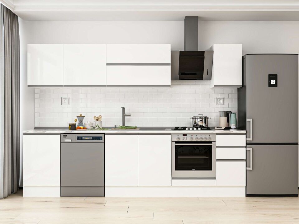 Alvinka 300X210 Cm High Gloss Mutfak Dolabı M-E90S50S40-2 High Gloss | Beyaz - Mdf