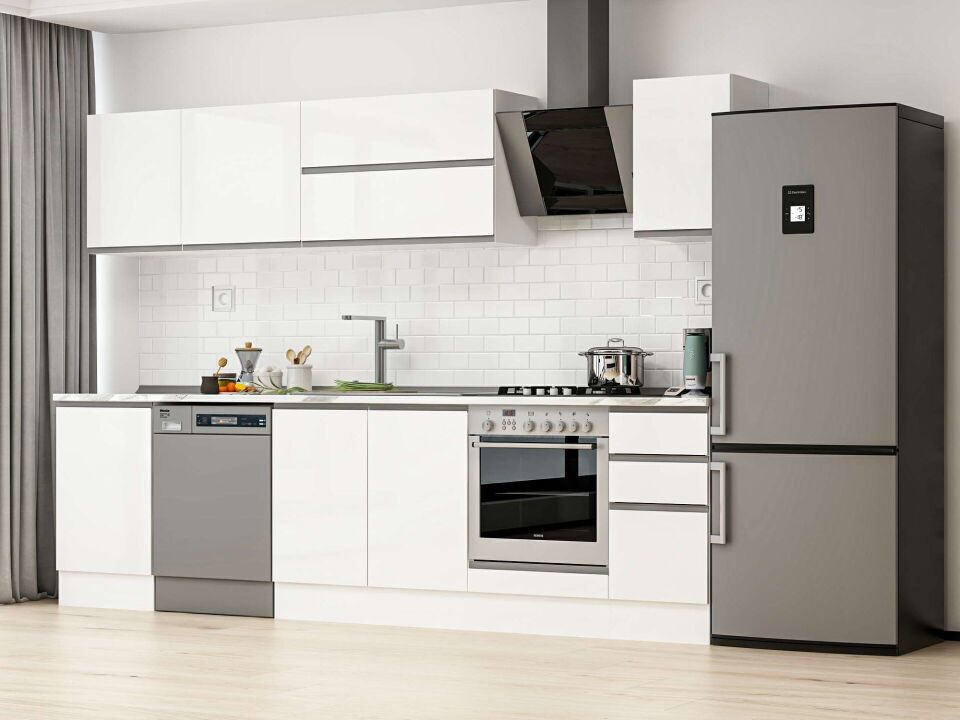Alvinka 300X210 Cm High Gloss Mutfak Dolabı M-E90S50S40-2 High Gloss | Beyaz - Mdf