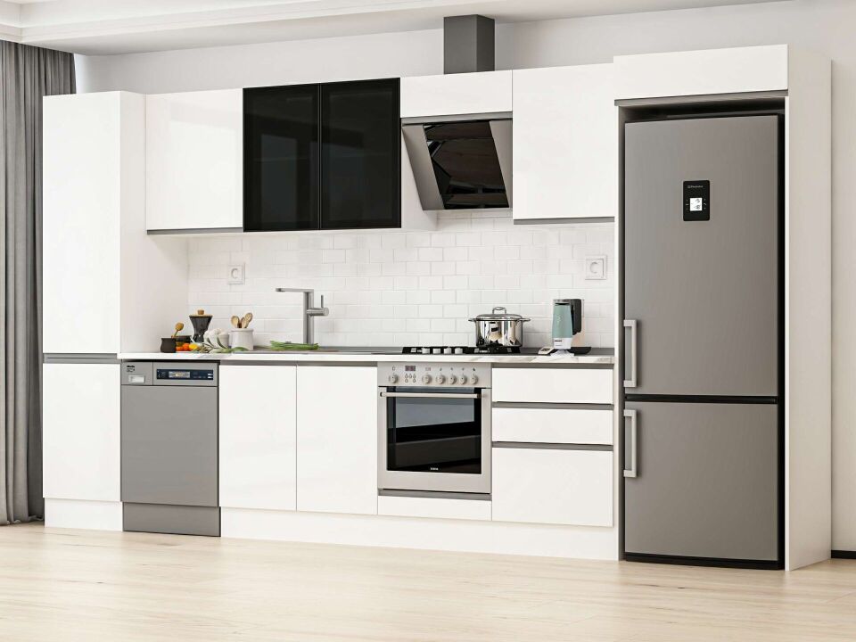 Alvinka 400X222 Cm High Gloss Mutfak Dolabı Mbb-E90B50S60-3 High Gloss | Beyaz - Mdf