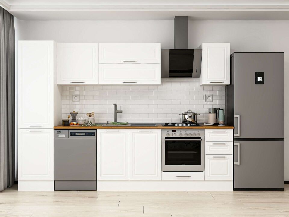 Alvinka 290X210 Cm Klasik Mebran Mutfak Dolabı Mb-E80B50S40-2 Mebran | Beyaz - Mdf