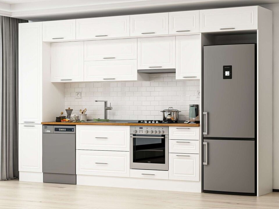 Alvinka 380X240 Cm Klasik Mebran Mutfak Dolabı Beyaz Beyaz Mbb-E90B45S45-1