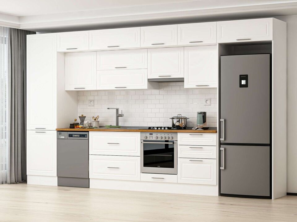 Alvinka 410X240 Cm Klasik Mebran Mutfak Dolabı Mbb-E90B60S60-1 Mebran | Beyaz - Mdf