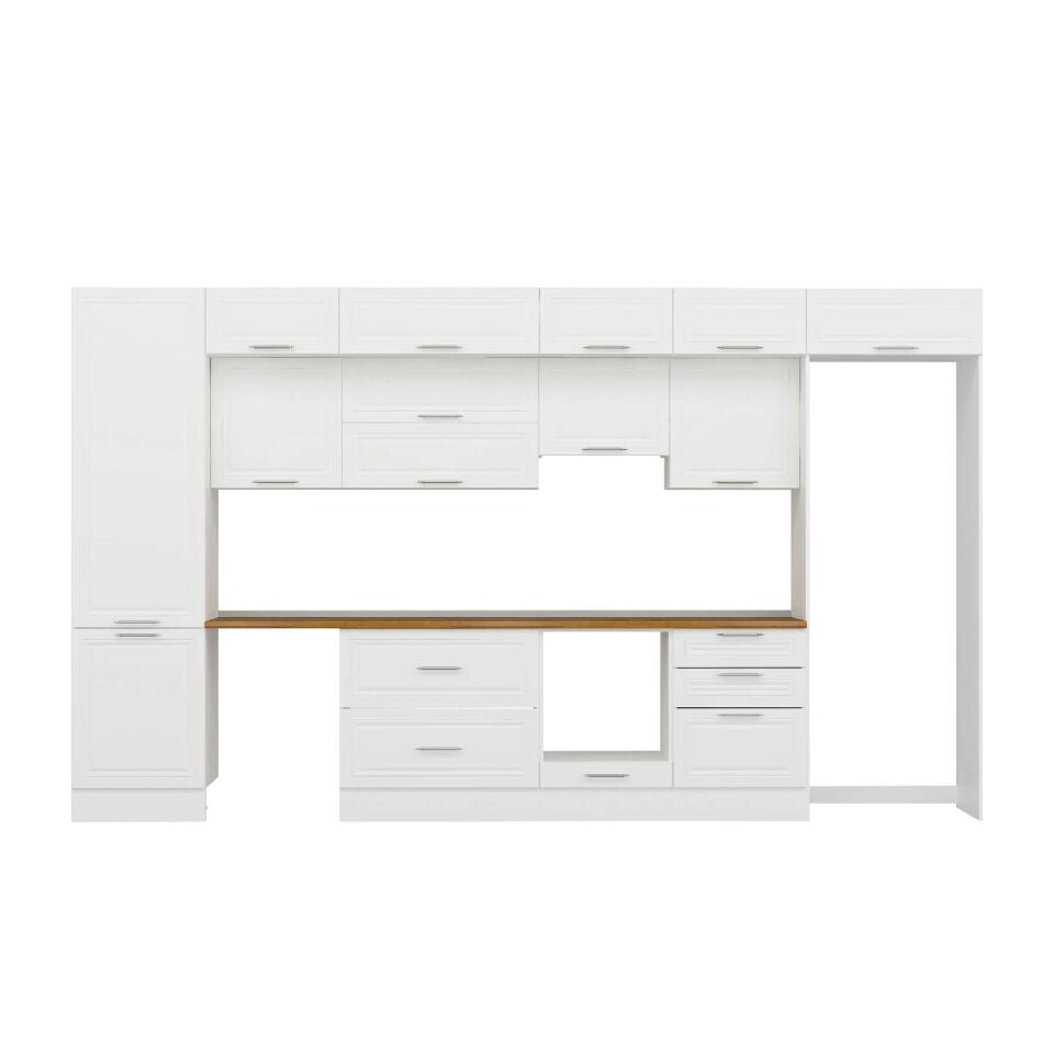 Alvinka 410X240 Cm Klasik Mebran Mutfak Dolabı Mbb-E90B60S60-1 Mebran | Beyaz - Mdf