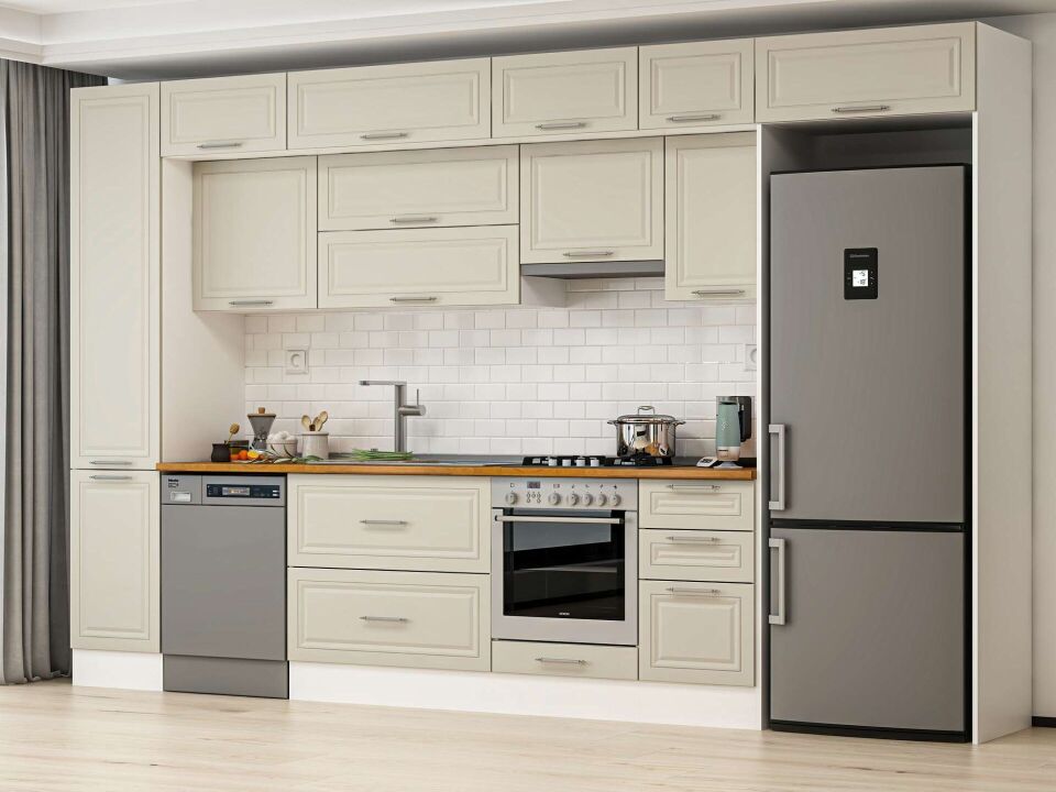 Alvinka 380X240 Cm Klasik Mebran Mutfak Dolabı Beyaz Beyaz Mbb-E90B45S45-1